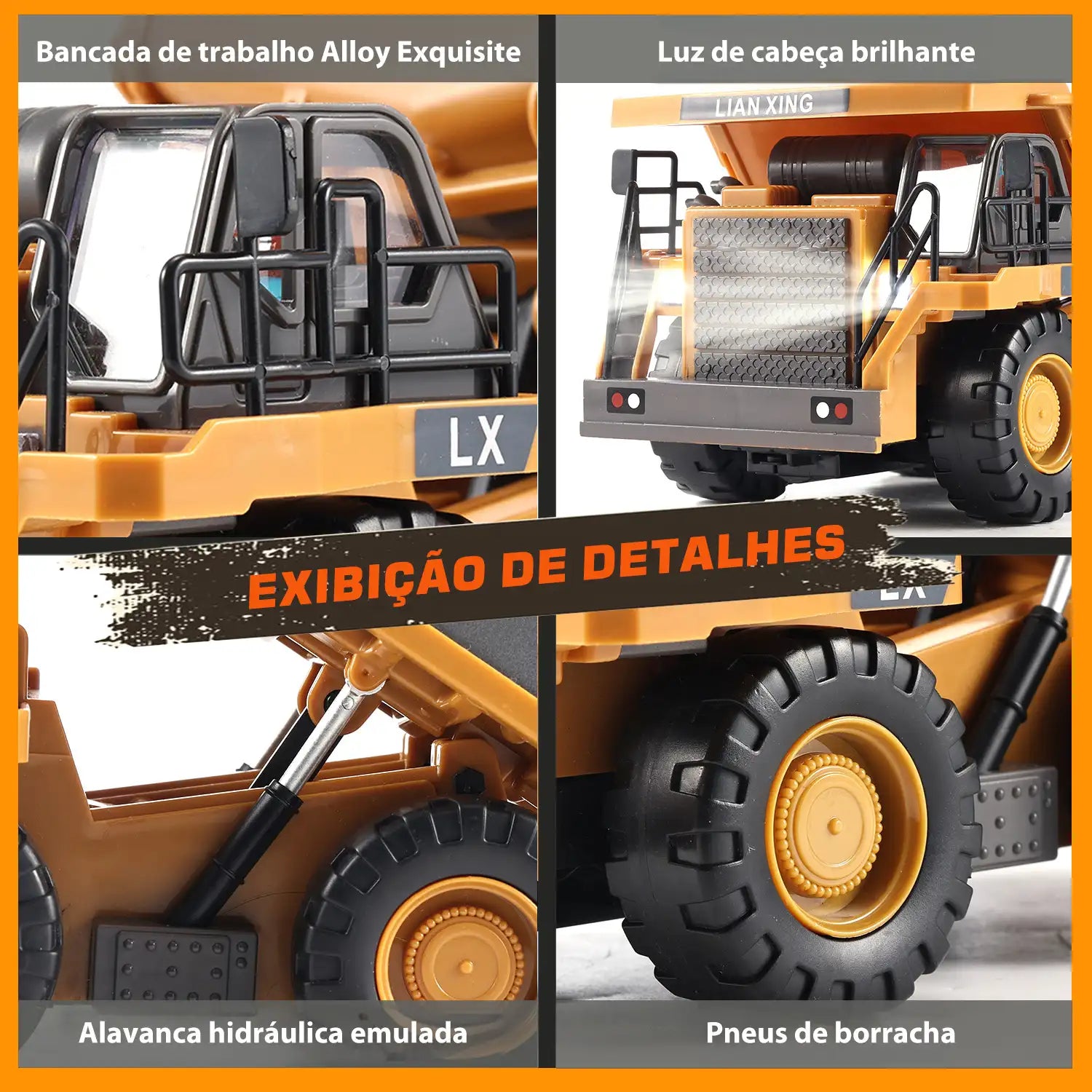 Caminhão de Controle Remoto Amarelo com Luzes e Sons