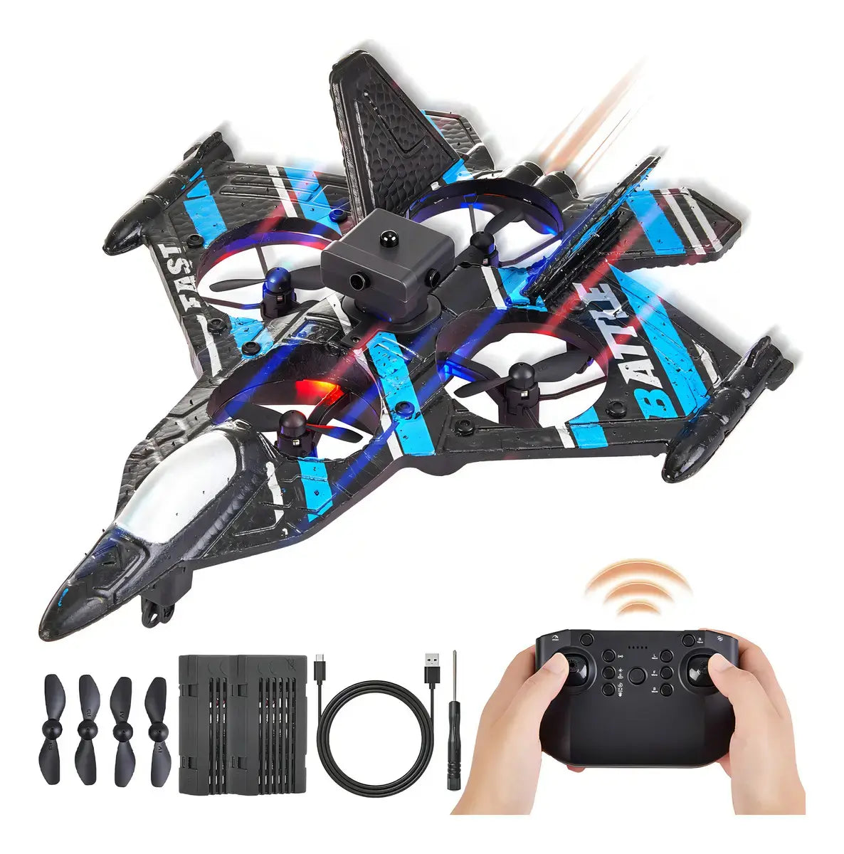 Avião de Controle Remoto Caça RC Jet com LED e Giro 360°
