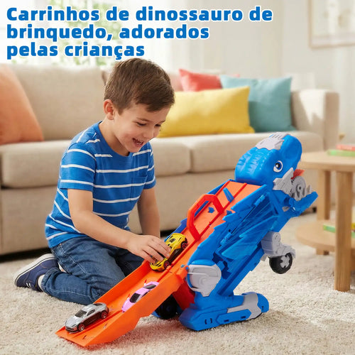 Caminhão Dinossauro Pista Com Carrinhos Cor Azul