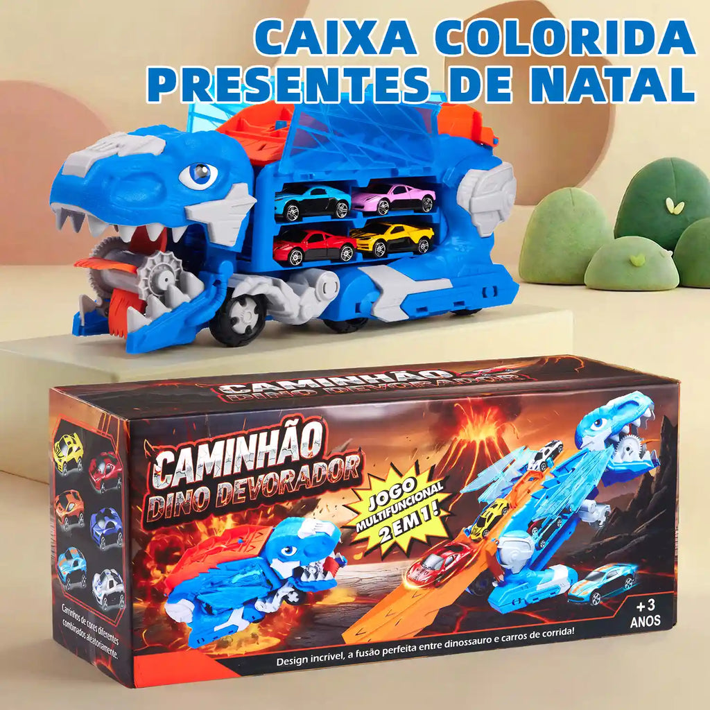 Caminhão Dinossauro Pista Com Carrinhos Cor Azul