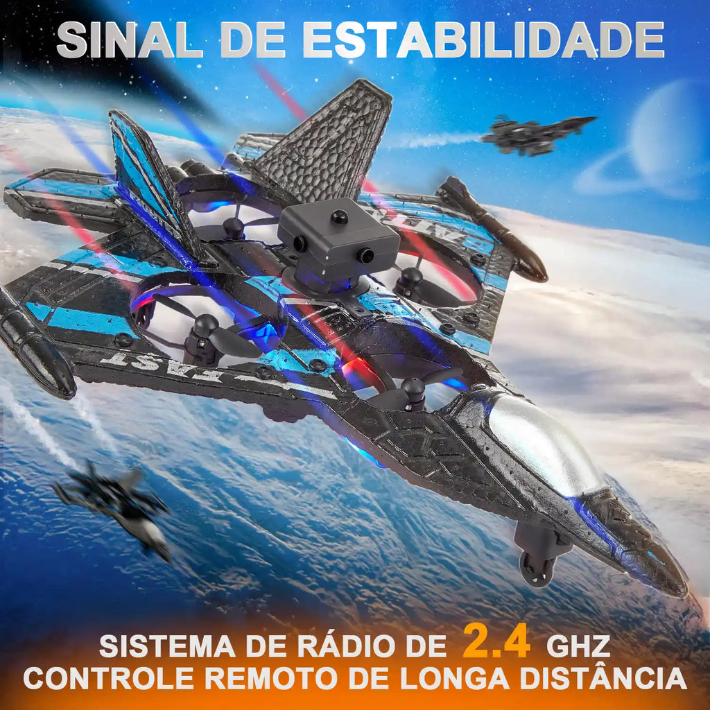 Avião de Controle Remoto Caça RC Jet com LED e Giro 360°
