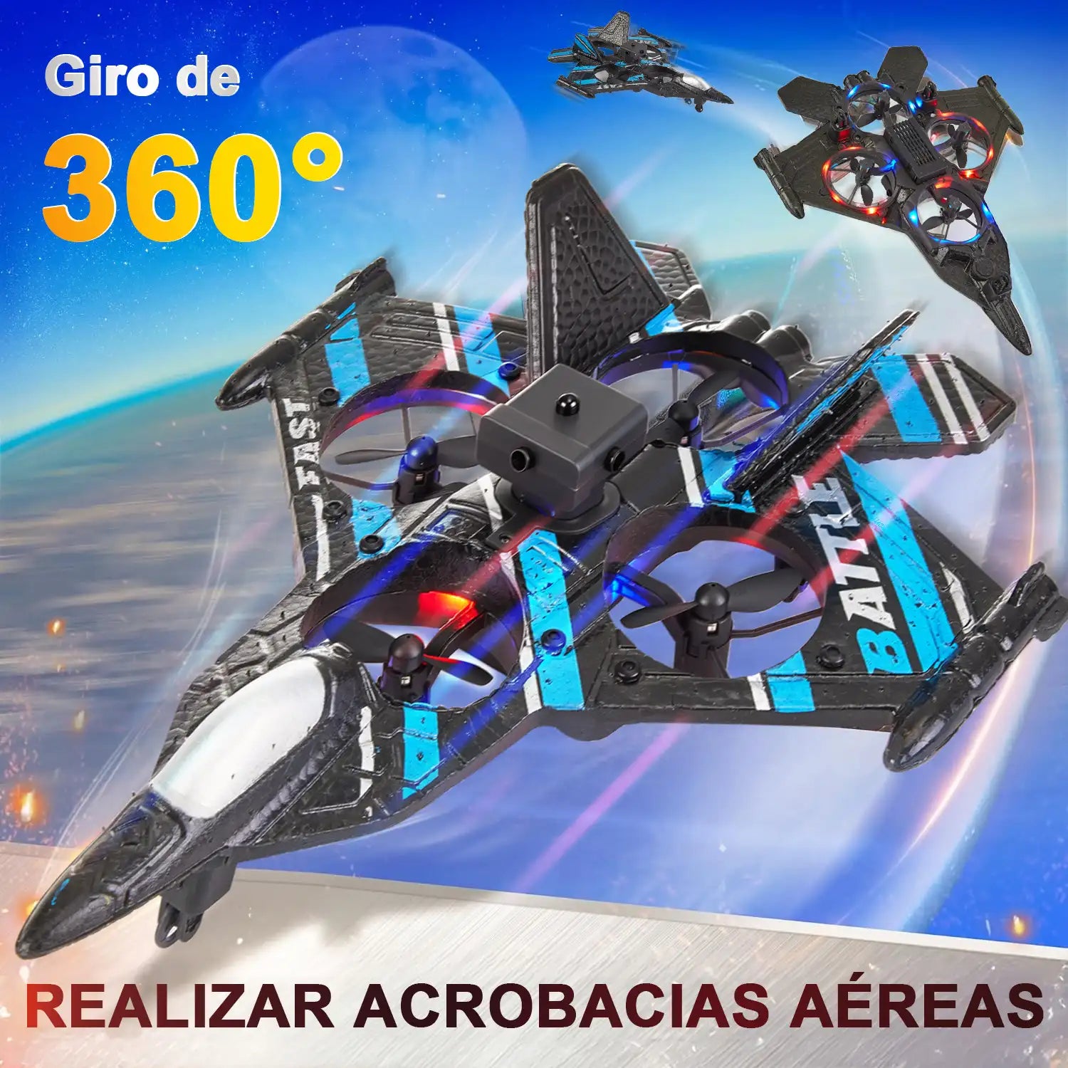 Avião de Controle Remoto Caça RC Jet com LED e Giro 360°