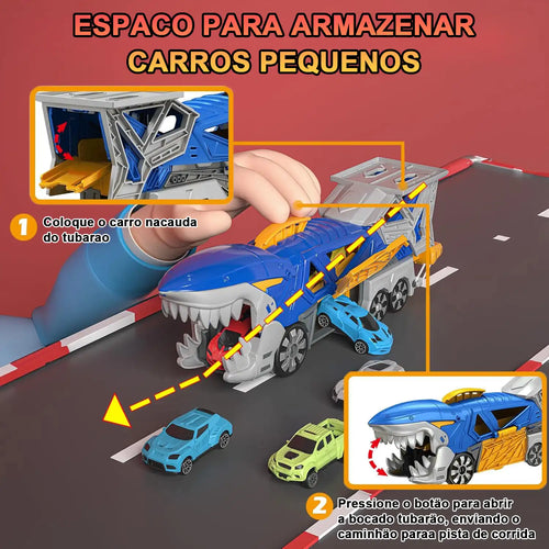 Caminhão Tubarão de Brinquedo com Pista e 6 Carrinhos