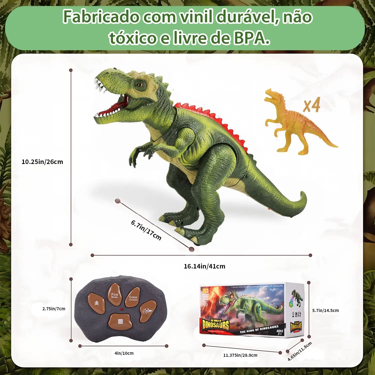 Dinossauro Robô com Controle Remoto, Spray e Luz LED