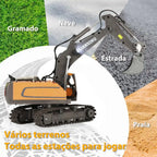 Escavadeira de Controle Remoto 1:16 com Pá de Metal e Luzes