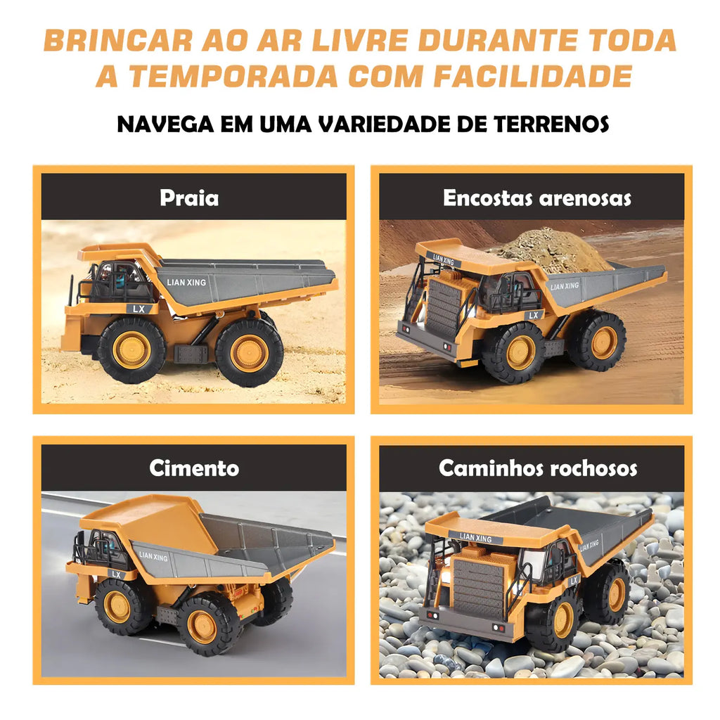 Caminhão de Controle Remoto Amarelo com Luzes e Sons