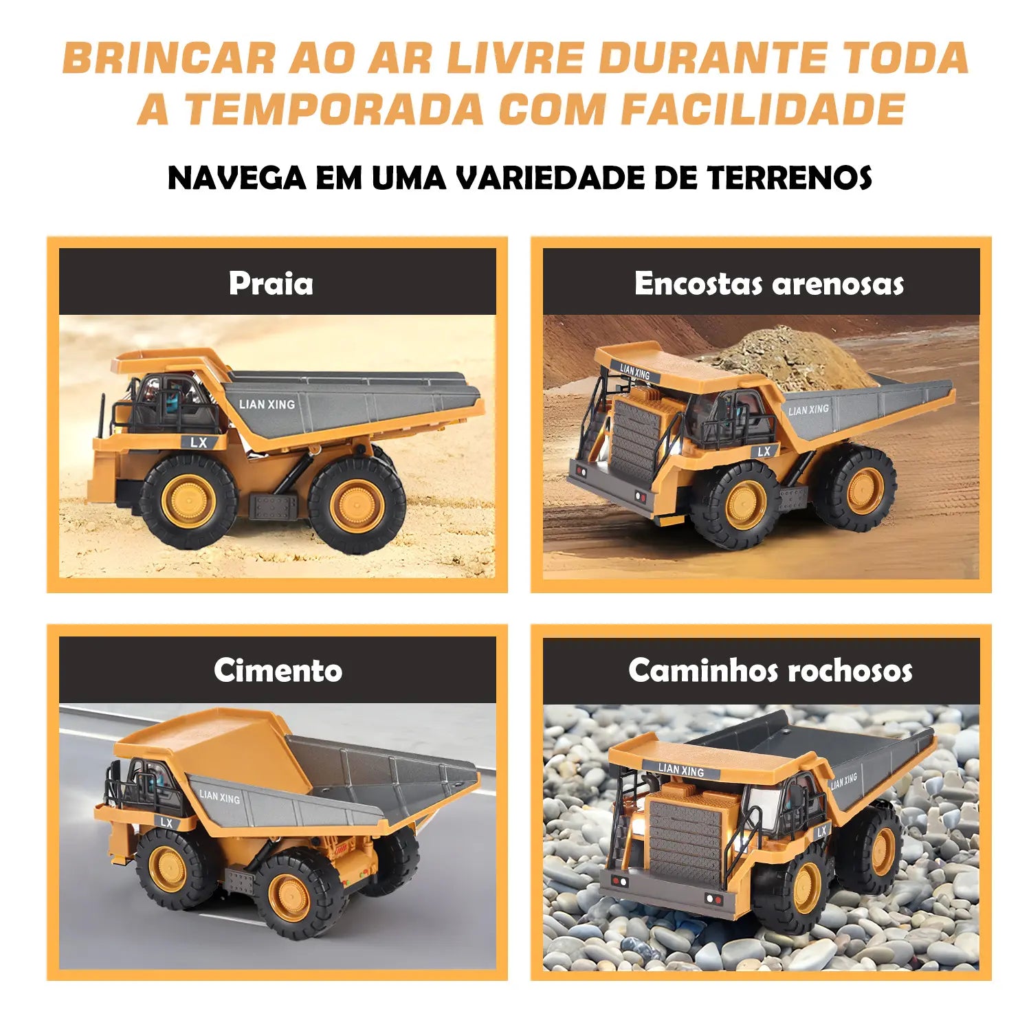 Caminhão de Controle Remoto Amarelo com Luzes e Sons