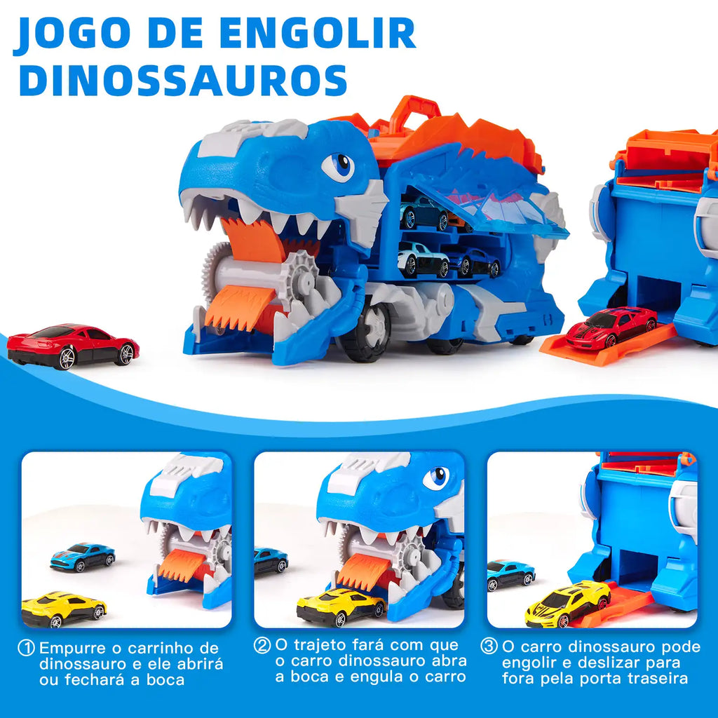Caminhão Dinossauro Pista Com Carrinhos Cor Azul