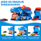 Caminhão Dinossauro Pista Com Carrinhos Cor Azul