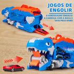 Caminhão Dinossauro Pista Com Carrinhos Cor Azul