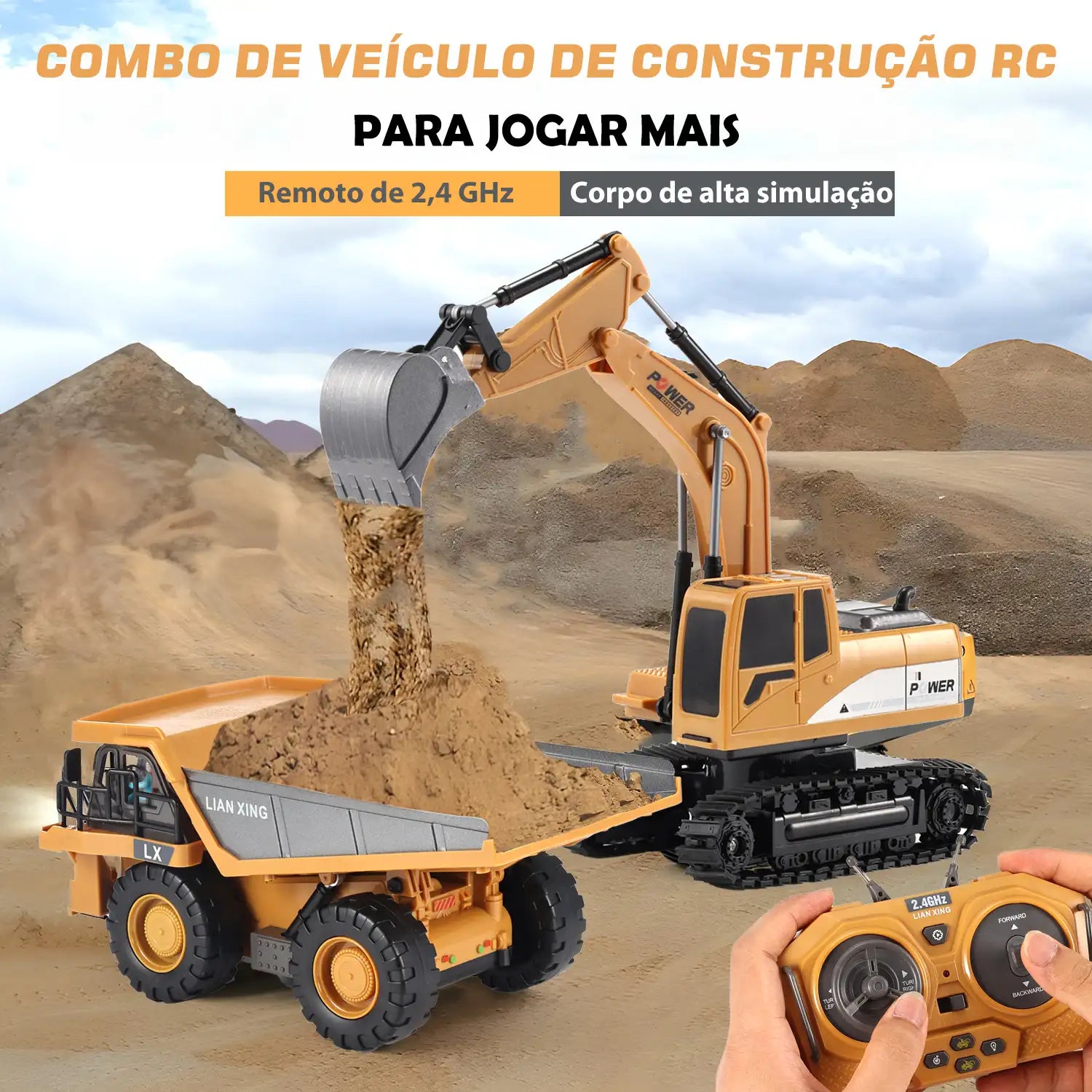 Caminhão de Controle Remoto Amarelo com Luzes e Sons