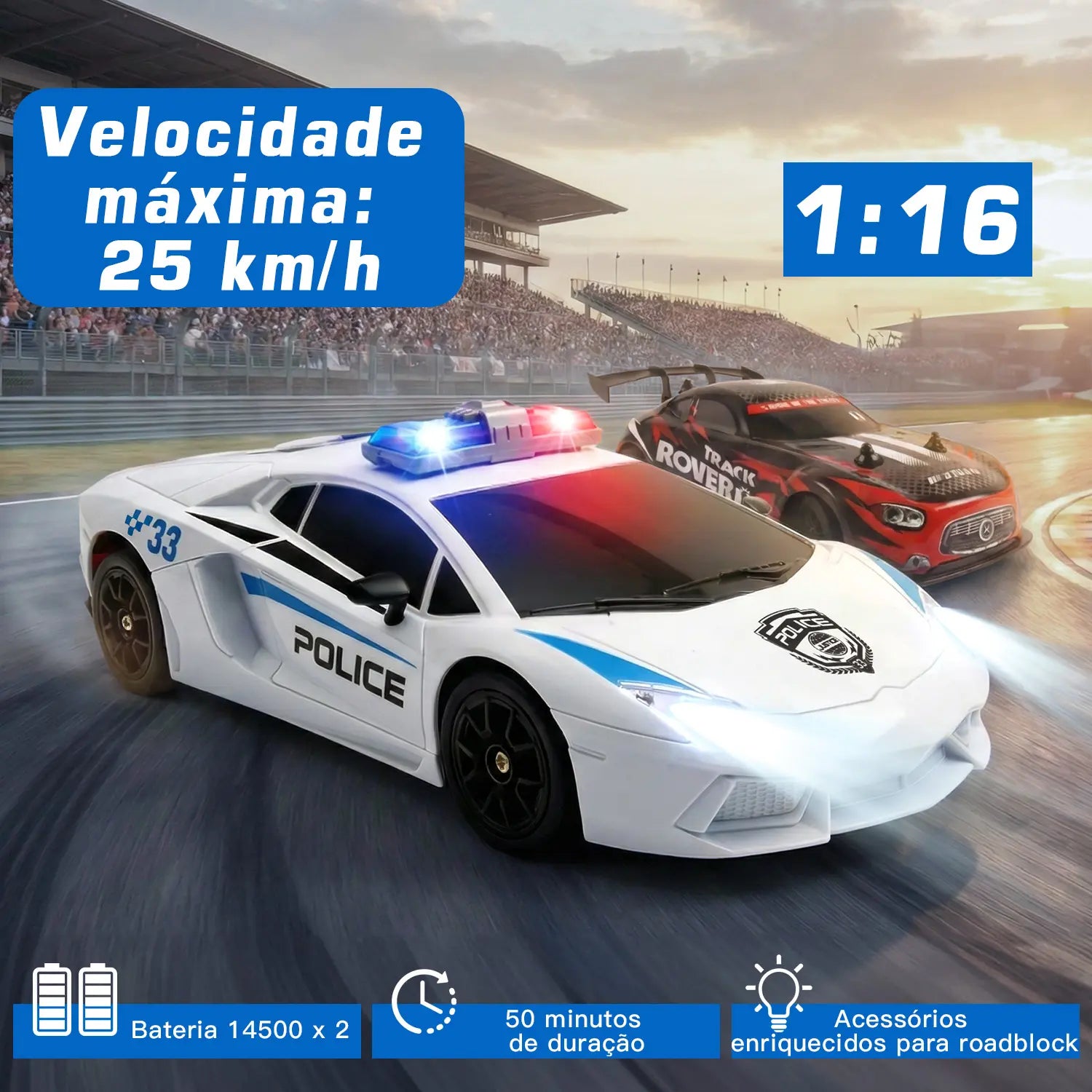 Carrinho De Controle Remoto Recarregável Branco