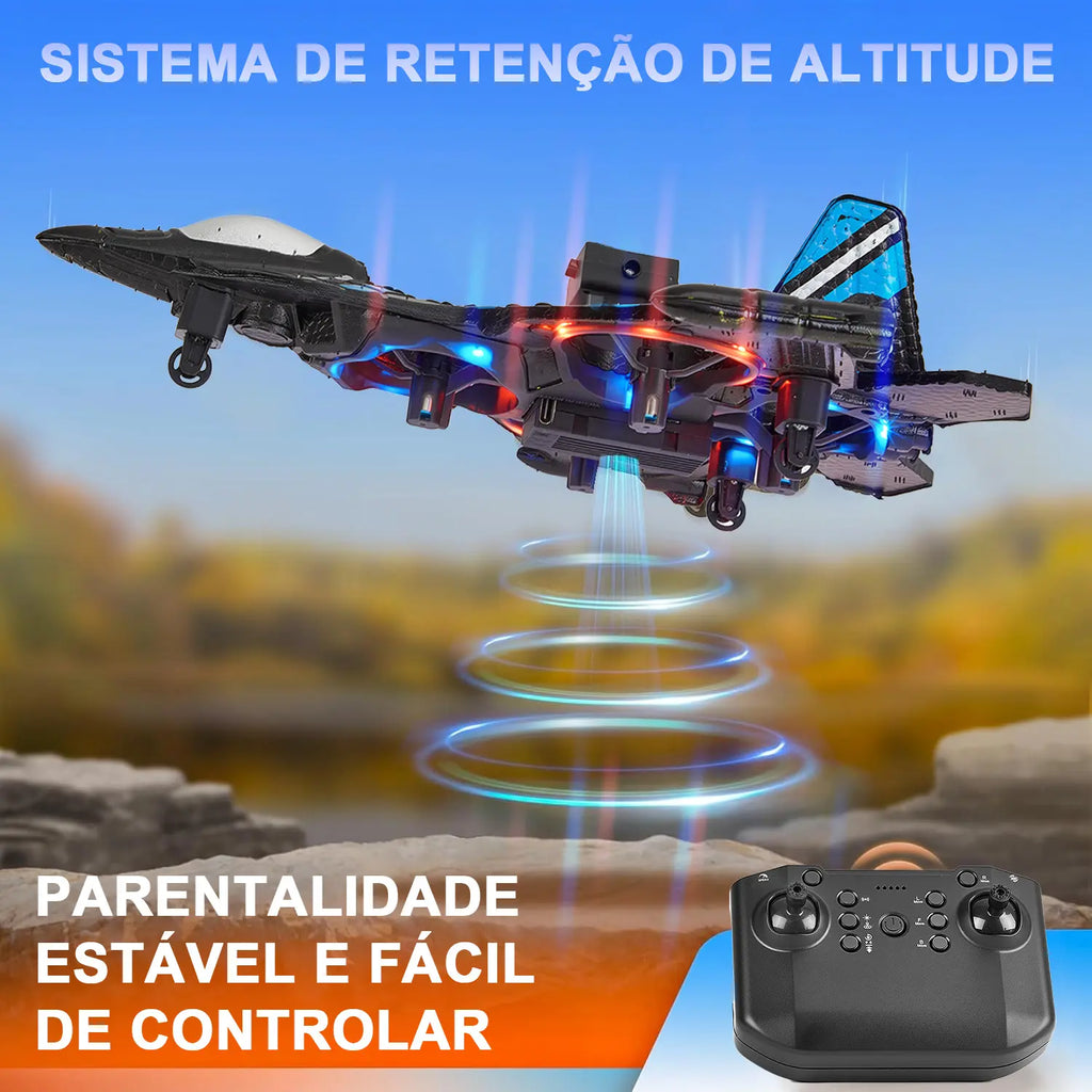 Avião de Controle Remoto Caça RC Jet com LED e Giro 360°