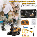 Escavadeira de Controle Remoto 1:16 com Pá de Metal e Luzes
