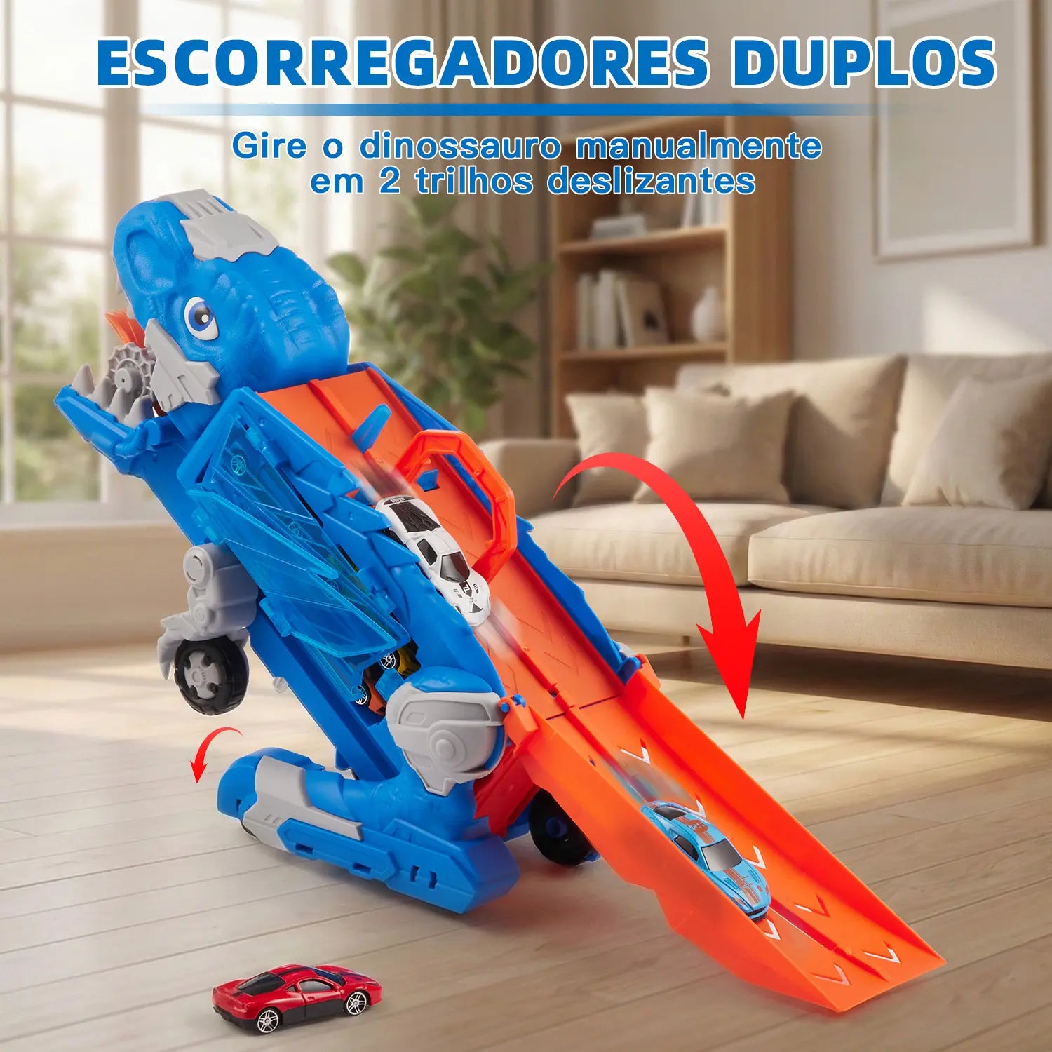 Caminhão Dinossauro Pista Com Carrinhos Cor Azul