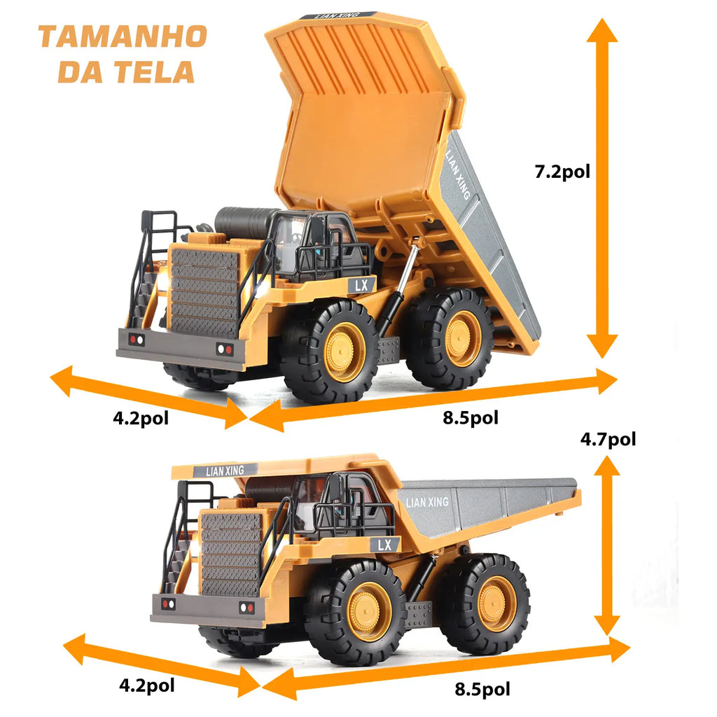 Caminhão de Controle Remoto Amarelo com Luzes e Sons