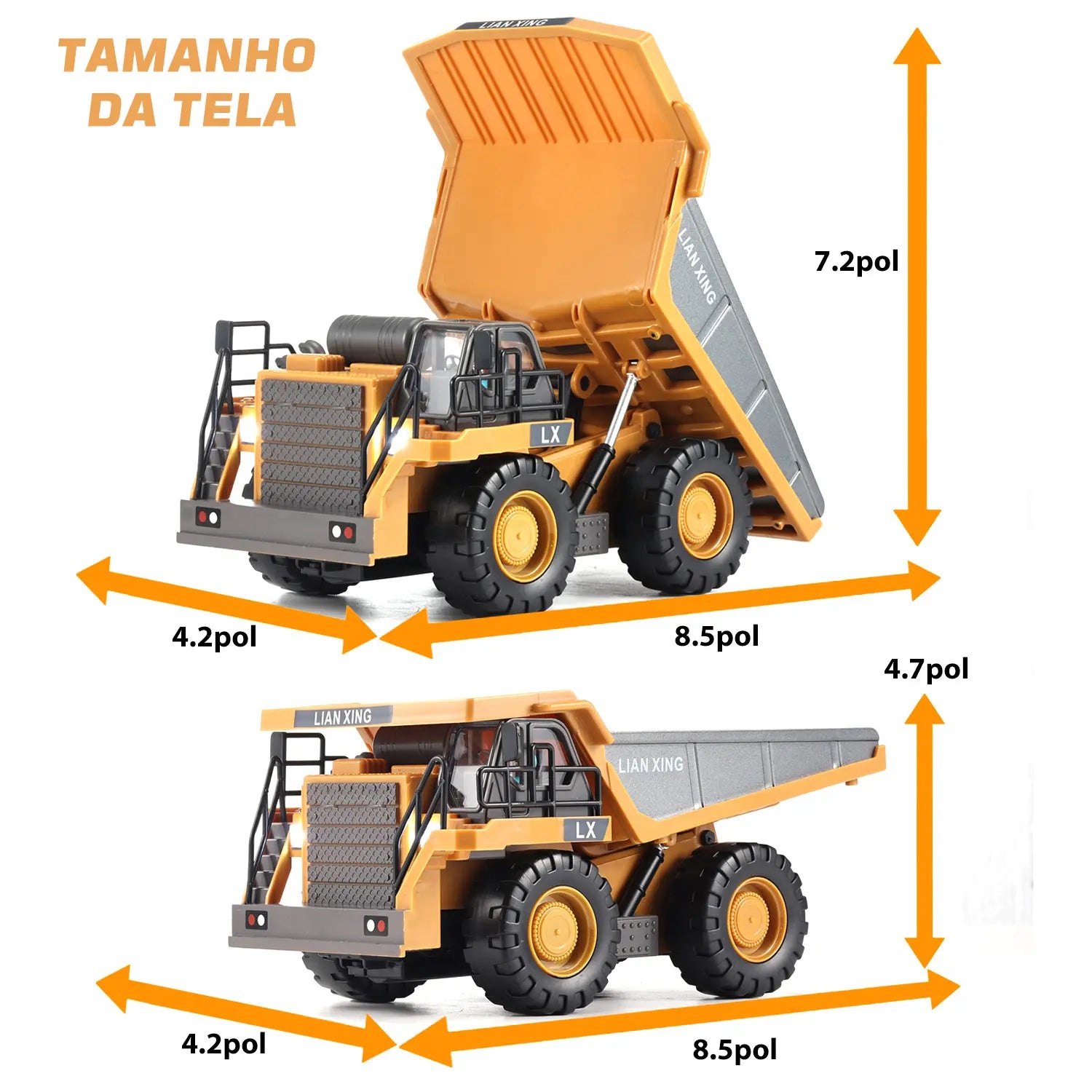 Caminhão de Controle Remoto Amarelo com Luzes e Sons
