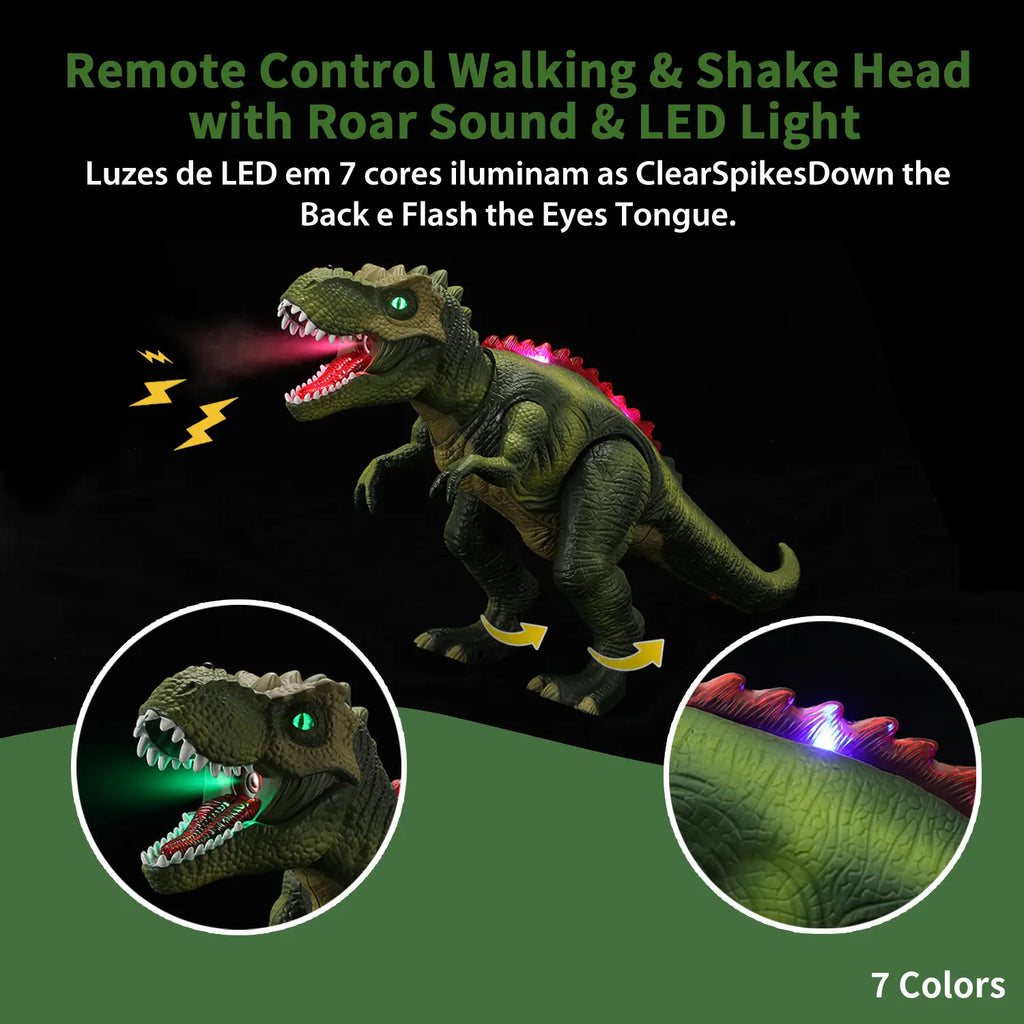 Dinossauro Robô com Controle Remoto, Spray e Luz LED