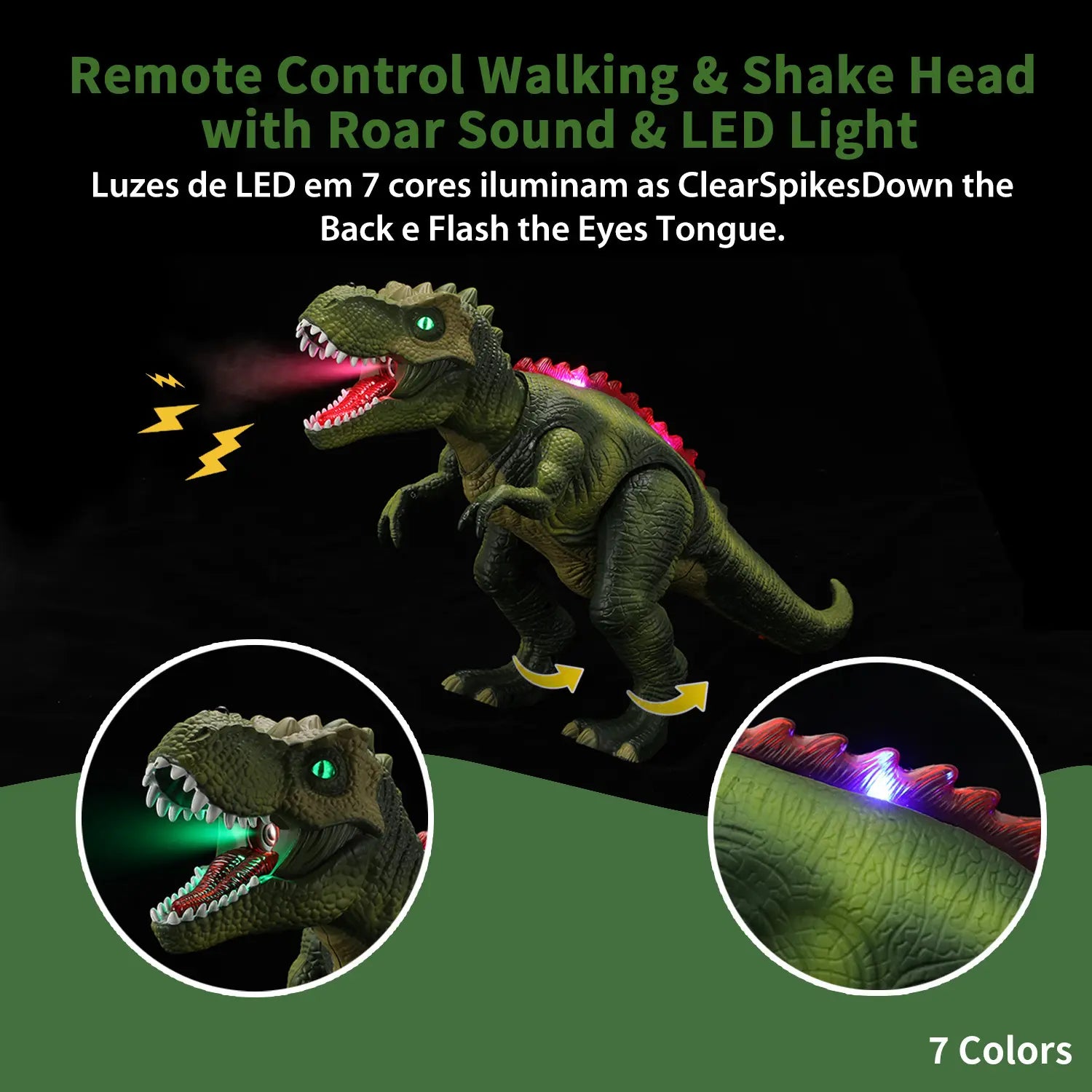 Dinossauro Robô com Controle Remoto, Spray e Luz LED