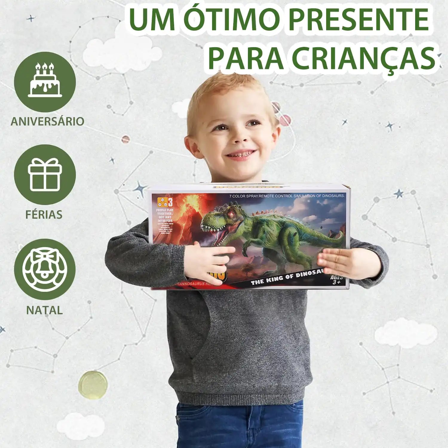 Dinossauro Robô com Controle Remoto, Spray e Luz LED