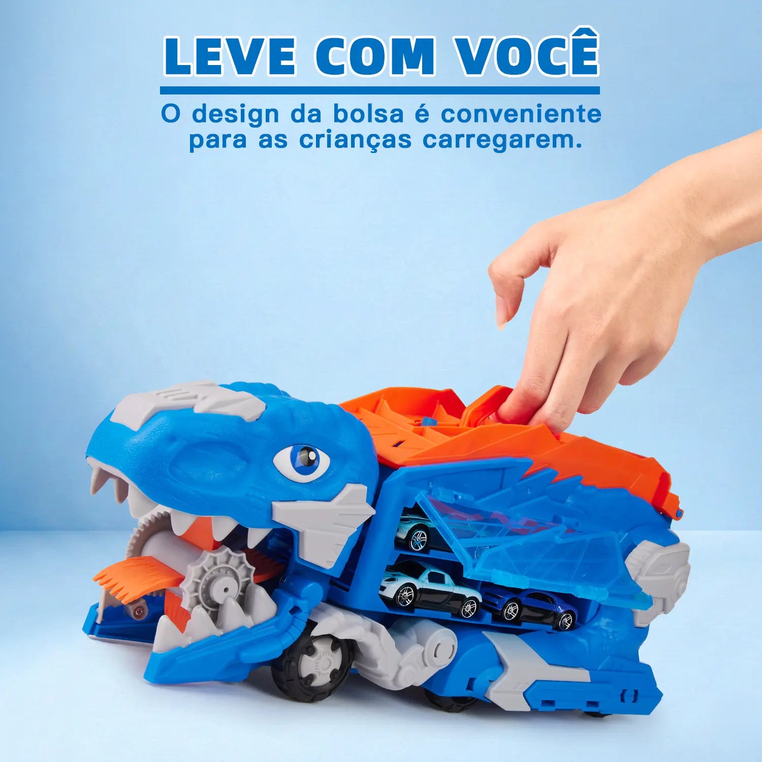 Caminhão Dinossauro Pista Com Carrinhos Cor Azul