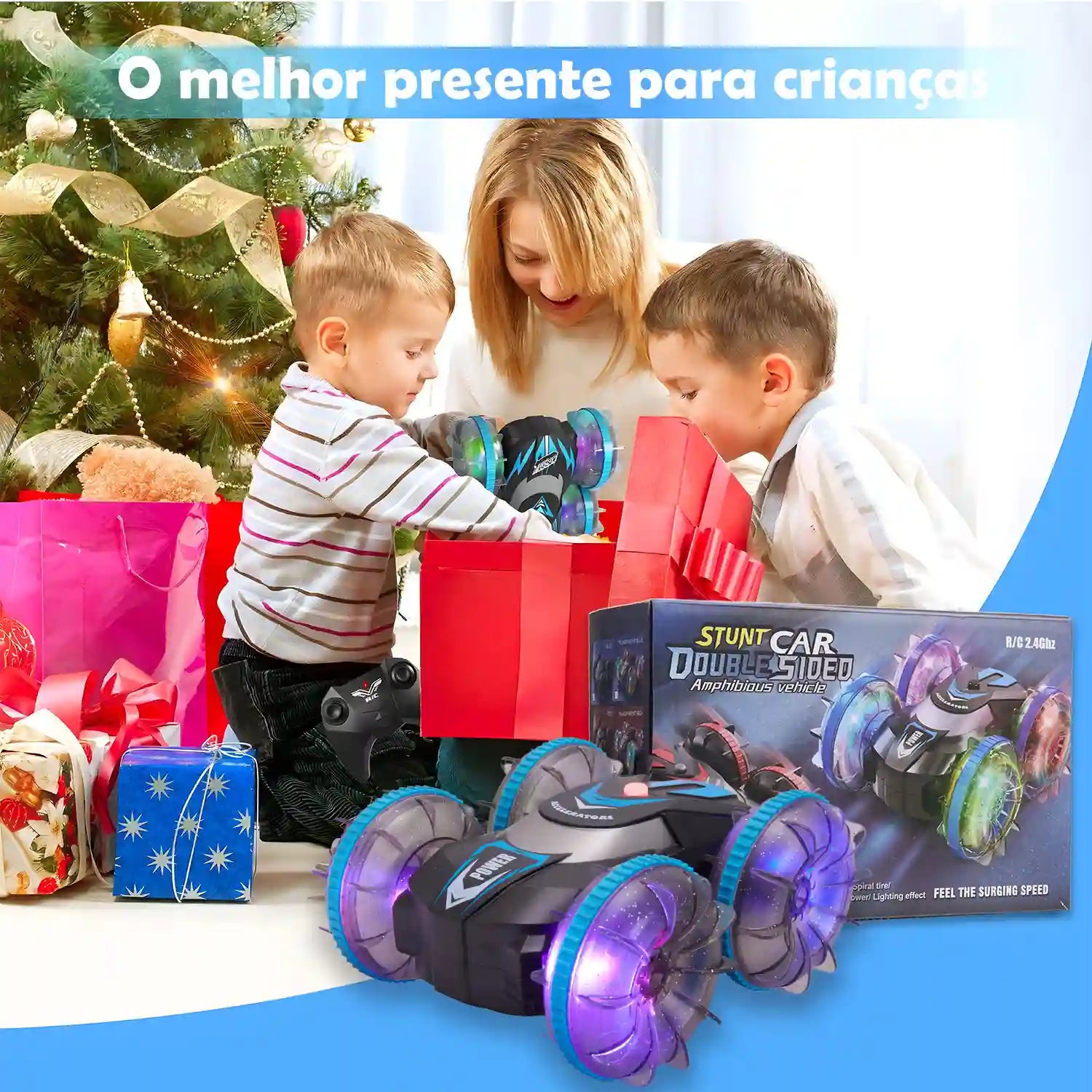 Carro de Controle Remoto Anfíbio com Luzes LED