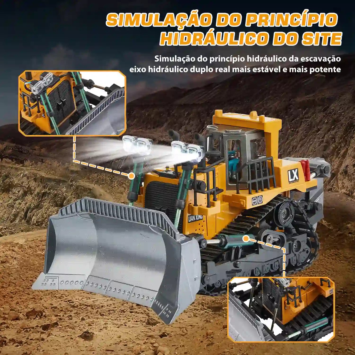 Trator Escavadeira de Controle Remoto 9 Canais 2.4GHz