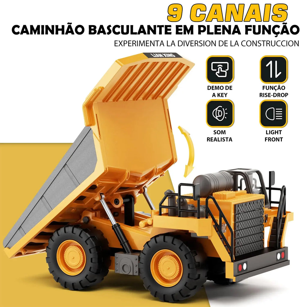 Caminhão de Controle Remoto Amarelo com Luzes e Sons