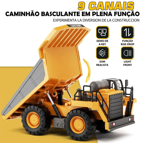 Caminhão de Controle Remoto Amarelo com Luzes e Sons