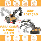 Escavadeira de Controle Remoto 1:16 com Pá de Metal e Luzes