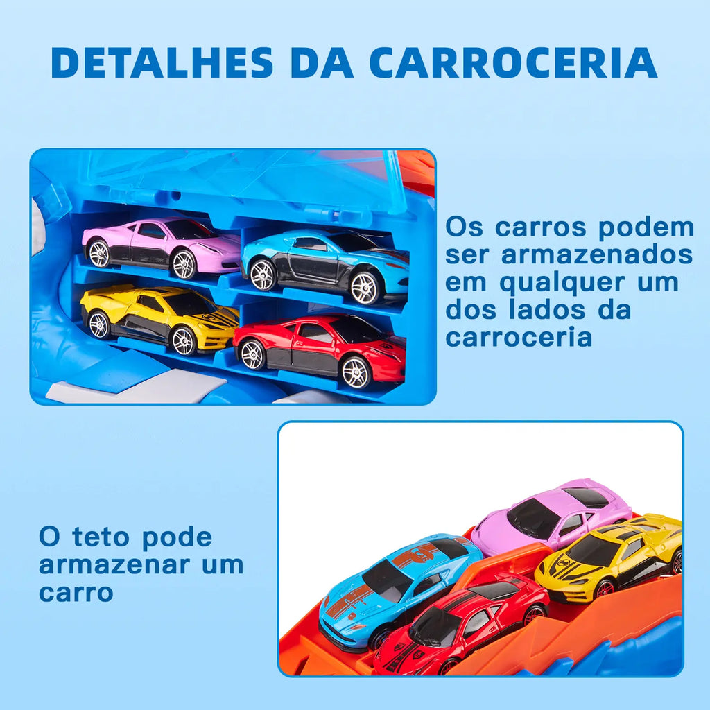 Caminhão Dinossauro Pista Com Carrinhos Cor Azul