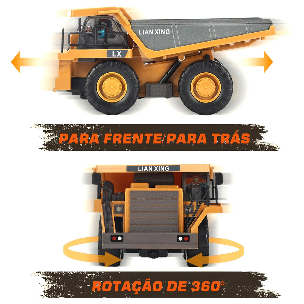 Caminhão de Controle Remoto Amarelo com Luzes e Sons