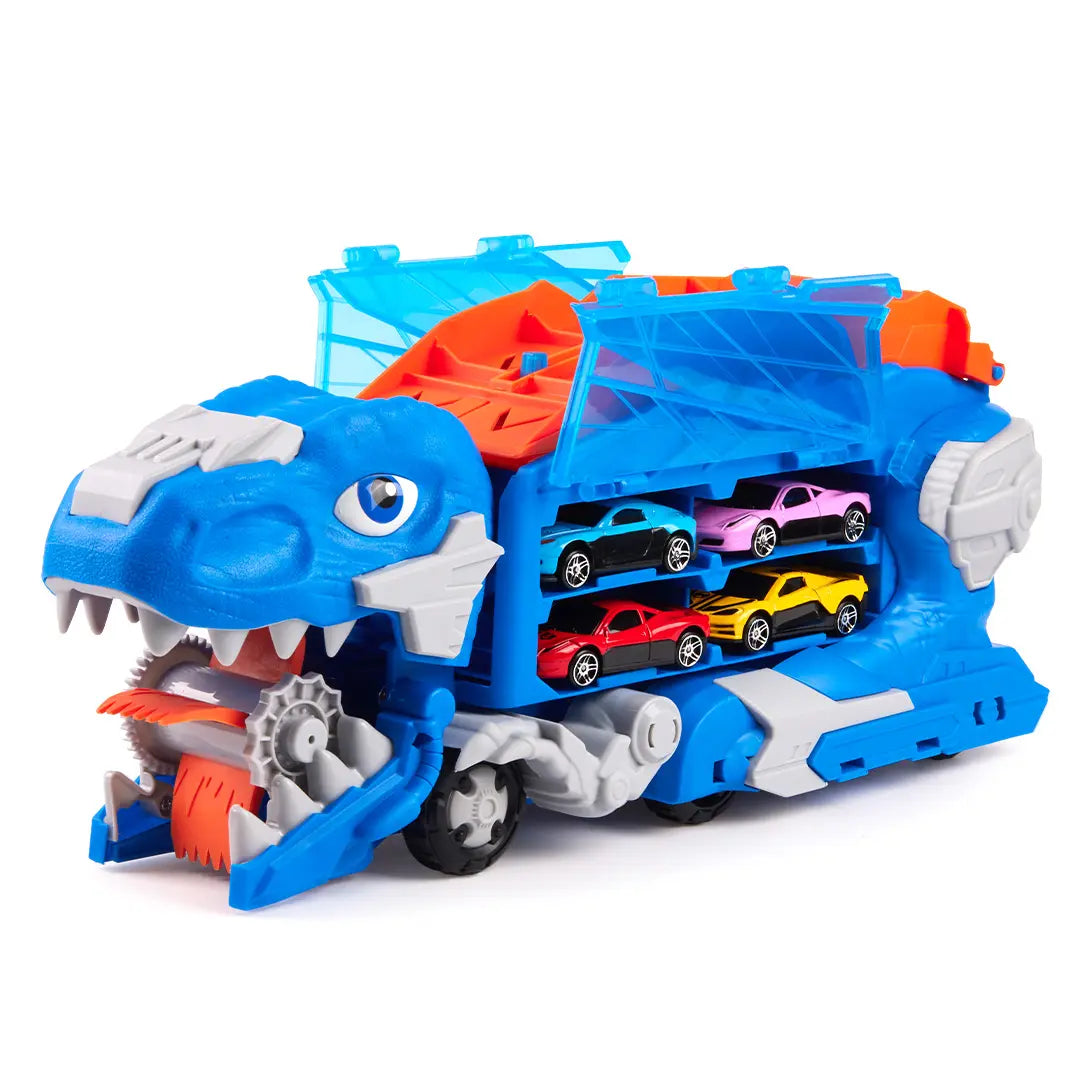Caminhão Dinossauro Pista Com Carrinhos Cor Azul
