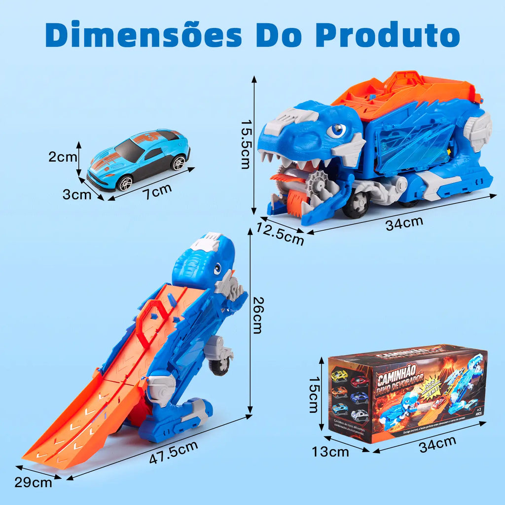 Caminhão Dinossauro Pista Com Carrinhos Cor Azul