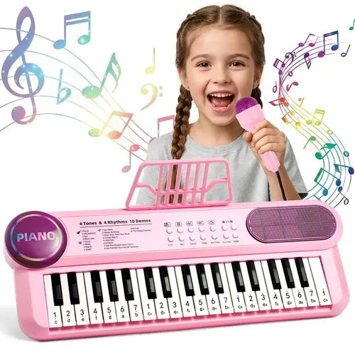Teclado Infantil com Microfone Rosa com 37 Teclas