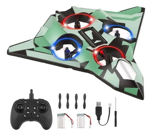 Avião de Espuma de Controle Remoto Verde com Luz LED